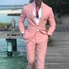 Nieuwste Ontwerp Roze Mannen Pakken Voor Bruiloft Notch Revers Knappe Bruidegom Tuxedos Slin Fit Bridegroom Blazers 2 stuk S (Jas + Broek + Tie) 1143