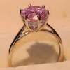 Storlek 5-10 Lyxig smycken Solitaire 100% Real 925 Sterling Silver Round Cut Pink Sapphire CZ Diamond Gemstones Kvinnor Bröllop Crown Ring Gift