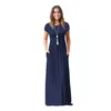 Verão Long Maxi Vestido 2018 Nova Manga Curta Sólida Casual Mulheres Bolsos Vestidos Plus Size 2XL Robe Vestidos De Verão Robe