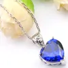 Novel Luckyshine 5 Sets Fashion Heart Blue Topaz Crystal Cubic Zirconia 925 Silver Pendants Necklaces Earrings Gift Wedding Jewelry Sets