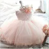 Мой ребенок 1-й первый день рождения платья для девочек Крещения крестия Крещение розовая принцесса TUTU формальное платье бальное платье малыша Vestido 0 2T