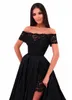 Gorgeous Taffeta & Lace Off-the-shoulder Short Sleeves Long Detachable Prom Dresses Sexy Boat Neckline Split Evening Party Gowns Custom Made