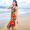 2018 kvinnor blommig bikini cover ups utskrift sexig pareo strand klänning bohemian sarong chiffong strand bikini wrap swimwear scarf sjal brace 6Color