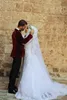 affascinante bianco 2019 abiti da sposa arabi abiti da sposa musulmani con treno staccabile in pizzo con applicazioni a maniche lunghe hijab robe de mari￩e