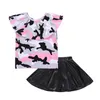 Baby Girls Clothes 2018 Newest Fashion Pink Comouflage Sleeveless T Shirts+ PU Skirts 2Pcs Set Kids Children Summer Clothing Outfits