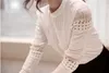 New Women Blouses Slim Bottoming Long-sleeved White Shirt Lace Hook Flower Hollow Plus Size S-5XL