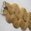100g 40pcs #27 Strawberry Blonde Skin Weft Tape Hair Extensions Double Drawn Adhesive Hair Brazilian Body Wave On Adhesive Invisibl Hair