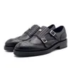 Monk Strap Rivets Feito à Mão Preto Formal Terno Vestido Sapatos Masculinos Oxfords Couro de Vaca de Alta Qualidade Sapato de Negócios Masculino