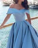 Off Shoulder High Split 2018 Prom Dresses Side Slit A Line Sweep Train Light Sky Blue Evening Party Gowns Cheap Plus Size Customiz2004570