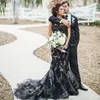 Mode noir gothique sirène robes de mariée dentelle sur mesure mariée robes de mariée balayage Train robe de mariage