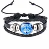 Moon Wolf Handmade Glass Cabochon Woven Leather bracelet Bangles Mens Black Punk Animal Bracelets hip hop jewelry drop ship