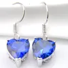 10 Prs Luckyshine classique éblouissant feu coeur mystique topaze bleue suisse zircon cubique pierres précieuses argent boucles d'oreilles pendantes fête de mariage de vacances