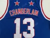 Harlem Globetrotters 13 Wilt Chamberlain 영화 농구 유니폼 저렴한 판매 팀 색상 블루 모든 스티치 체임벌린 유니폼 고품질