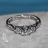 Joyería choucong, anillo de diamante auténtico de tres piedras, Plata de Ley 925, anillo de compromiso para mujer, anillo de boda 257O
