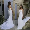 Lihi Hod 2019 Simple Beach Bröllopsklänningar Sweetheart Lace Bow Beach Bridal Gowns Backless Robes de Soirée Court Tåg Bröllopsklänning