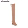 Alionashoo Hochqualität plus große Größe 34-48 Black Pink High Heel Sexy über dem Knie Oberschenkel Herbst Winter Women Stiefel