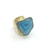 JLN Agate Geode Ring Free Size Royal Blue Sparkly Druzy Hollow Agate Gemstone Statement Gold Ring for Man and Woman