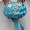 Europejskie Sztuczne Bukiety Ślubne Handmade Wstążki Róże Kwiaty Rhinestone Kryształ Bukiet Ślubny Bridal Bukiet ślubnych Druhna