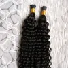 7A Natural Black Stick Dica Extensões de Cabelo Profunda Curly Queratina Humana Eu Ponta Extensões de Cabelo 100g Kinky Curly Keratin Ponta Extensão Do Cabelo Humano