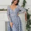 Charming Petals Flowers Prom Dress Scoop Neck Long Sleeves Lace Applique Party Dress Sexy Mermaid Evening Dress With Overskirt