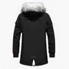 2018 veste d'hiver hommes col de fourrure à capuche surdimensionné noir Long Parka manteaux Pu épaissir coupe-vent chaud veste matelassée