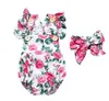 Miúdos Roupas Bebê Romper Meninas Floral Jumpsuits Ins Bowknot Heandband Moda Verão Flores Onesies Bodysuits Terno B3817