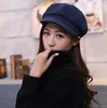 Inverno Mulheres Cor Sólida Francês Boina Newsboy Cap Lã Misturado Outono Plana Octogonal Beanie Caps para Senhora