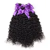 Brasiliansk Kinky Curly Human Hair 3 Bundlar med 4x4 Lace Closure Billiga Brasilianska Curly Virgin Human Hair Weave Extensions med stängning