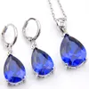 Luckyshine 6 Sets/Lot Swiss Blue Topaz Cubic Zirconia Gemstone 925 Silver Pendants Necklaces &Drop Earrings Jewelry Sets for Women