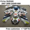 Hot Sale Fairing Kit för Suzuki GSXR1000 07 08 Vit Svart Fairings Set GSXR1000 2007 2008 YY89