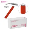 100 sztuk / zestaw 12 pinów PCD Makeup Brwi Tatoo Blade Microblading Igły do ​​haftu 3D Manual Tattoo Pen Red