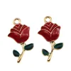 Wholesale 30PCS/Lot Gold Color Enamel Red Alloy Grace Rose Look Charms Handmade Pendant DIY Fashion Necklace Jewelry Findings