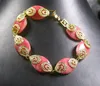 Bracciale rigido con perline a goccia perline CINESE rosa rossa con placca in oro 252577