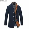 Trench da uomo più spesso Trench lungo in lana invernale da uomo Giacche casual slim fit Peacoat Doppio collo soprabito di lana