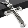 Stainless Steel Chain 3 Layer Knight Cross Pendant Necklace Silver Gold Black Color Mens Necklaces Jewelry Gifts