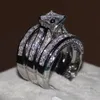 choucong Luxury Women Fashion Full princess cut 20ct Diamond White Gold Filled 3 Engagement Wedding Band Ring Set Gift