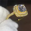 ファッションリングクッションカット3ct 5aジルコンCZイエローゴールド充填925シルバーの婚約ウェディングバンドリング女性祭ギフト