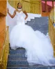 Stunning High Neck Wedding Dresses Crystal Beads Sequins Fluffy Train Mermaid Wedding Gowns Sexy Plus Size African Sleeveless Wedding Dress