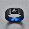 Nuncad Retro Big Head Style Tungsten Carbide Rings Plating Black with Blue Rings Laser Masonic Sign Tungsten Ring T076R