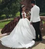 2019 av axelkula klänning bröllopsklänningar spets applikationer satin plus storlek brudklänningar blixtlås upp tillbaka bröllopsklänningar Vestidos de novia