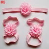 Crianças Bebê Flor Sólida Primeiros Caminhantes Sandálias Barefoot Infantos Meninas Calçado Para Bebês Pé Acessórios Headband Set