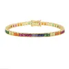 925 Sterling Silver Trendy Smycken Rainbow Square Tennis CZ Armband Bangle för Kvinnor Tjej Rainbow Färgglada Smycken