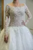 화려한 파란색 된 긴 소매 웨딩 드레스 레이스 Appliques Tulle 긴 기차 신부 가운 사용자 정의 웨딩 드레스 Vestido 드 Noiva