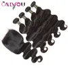 Brazilian Virgin Straight Body Wave Deep Kinky Curly Human Hair Weave 4 Bundles with Closure 13x4 Lace Frontal to Ear