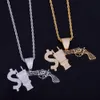 Jóia do Hip hop dos homens Bling Cubic Zircon Colar Pingente Com Dólar Copa Gun Três Cores Para O Presente Freeshipping