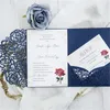 Venta caliente azul marino corte láser invitaciones de boda tarjetas 2018 nuevo diseño invitación de boda personalizada tarjeta de invitación nupcial barato