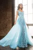 Elie Saab Najnowsze światło Niebieskie Overtkirts Prom Dresses Mermaid Sheer Jewel Lace Aplikacje Koraliki Tulle Formalna Suknia Party Dostosowana Suknia