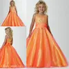 Ny ankomst Orange Girls Pageant Dress Princess Ball GowneTulle pärlsparti Cupcake Young Pretty Little Kid Wedding Flower Girl Dr280V