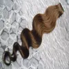 100 % 레미 인간의 머리카락 확장에서 패키지 PU 테이프 당 컬러 # 4 다크 브라운 40piece 머리카락 확장에서 머리 웨이브 테이프