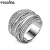 Vecalon Cross Vrouwelijke Ring Pave Setting 5A Zirkoon CZ Trouwringen voor Dames 10KT White Gold Filled Engagement Band Gift